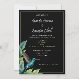 Invitación Boda de las hojas tropicales de Emerald Hummingbir