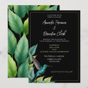 Invitación Boda de las hojas tropicales de Emerald Hummingbir