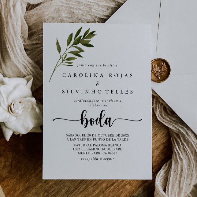 Invitación Boda de las hojas verdes botánicas de Boda (Subido por el creador)