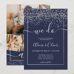 Invitación boda de las iniciales de la foto azul marino del R