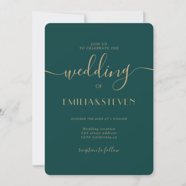 Invitación Boda de las iniciales de la foto de un guión verde (Anverso)