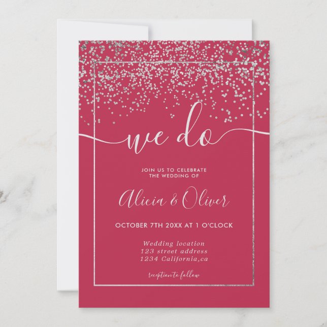 Invitación boda de las iniciales de la foto del magenta del R (Anverso)