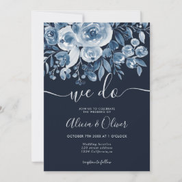 Invitación Boda de las iniciales de la foto floral azul marin
