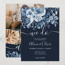 Boda de las iniciales de la foto floral azul marin