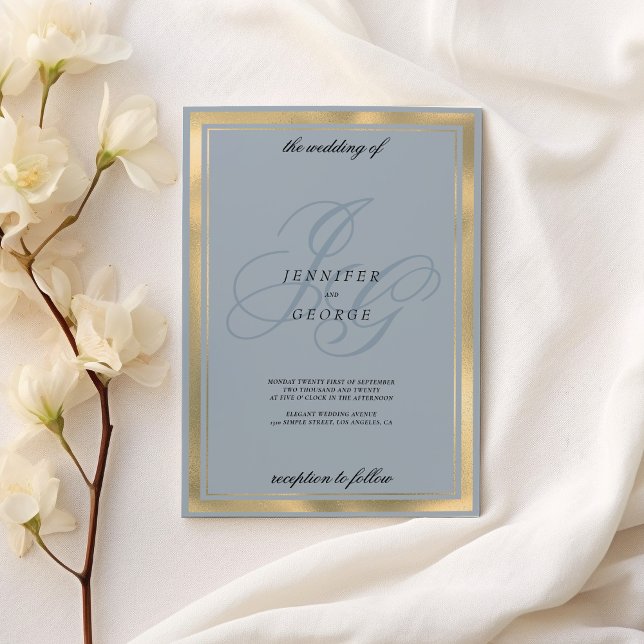 Invitación Boda de las iniciales de los monogramas de oro azu (Aquamarine blue gold monogram initials wedding )