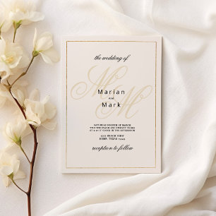 Invitación Boda de las iniciales del monograma de oro de marf
