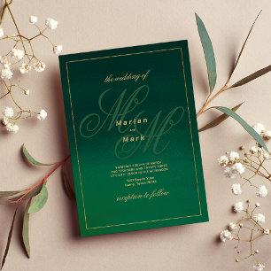 Invitación Boda de las iniciales del monograma de oro verde f