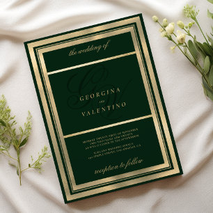 Invitación Boda de las iniciales del monograma verde oscuro d