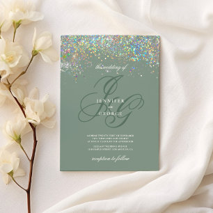 Invitación Boda de las iniciales del purpurina de la menta de