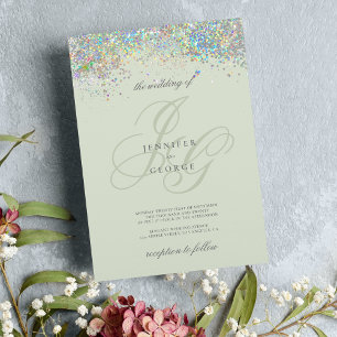 Invitación Boda de las iniciales del purpurina de plata de la