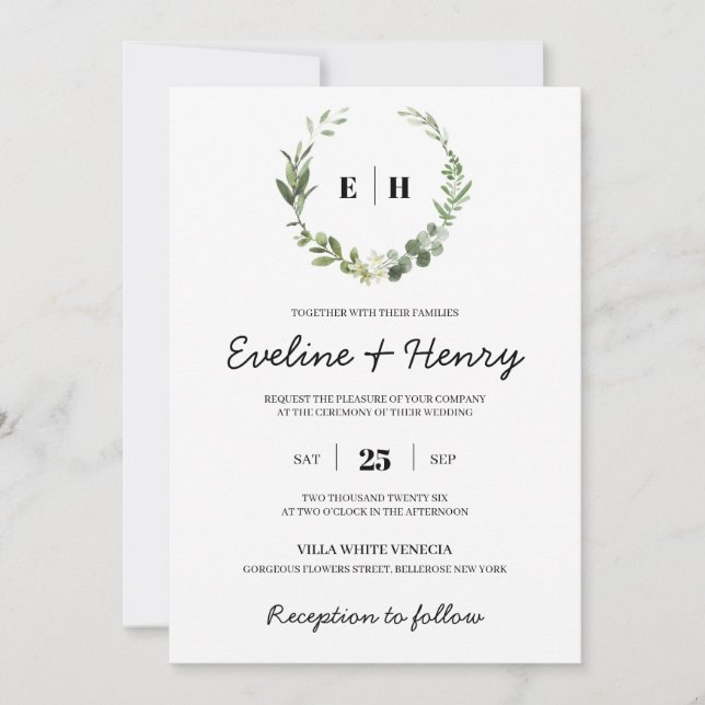 Invitación Boda de las iniciales suculentas del boho de la ve (Anverso)