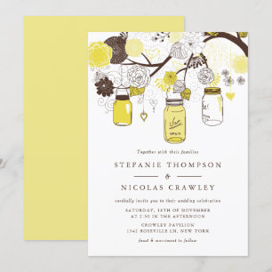 Invitación Boda de las jarras de mason colgando amarillo