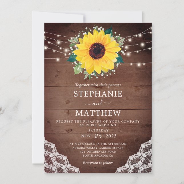 Invitación Boda de las luces de aliento del bebé de girasol r (Anverso)