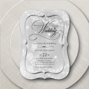 Invitación Boda de las luces de bokeh de plata