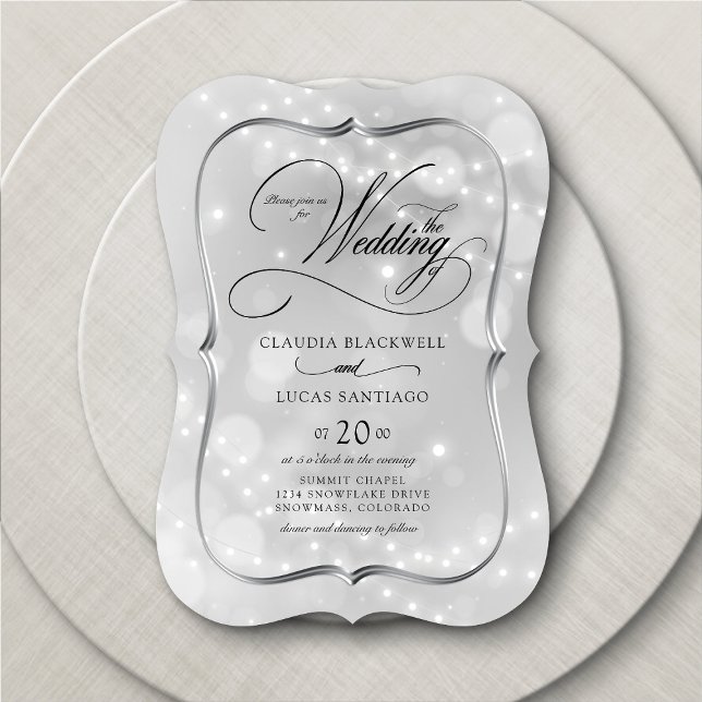 Invitación Boda de las luces de bokeh de plata (Subido por el creador)