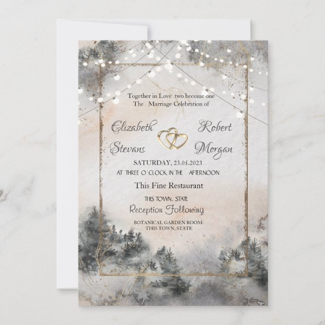 Invitación Boda de las luces de bosque forestal (Anverso)