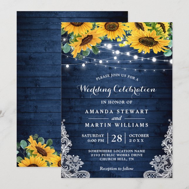 Invitación Boda de las luces de cadena azul de la Marina Rusa (Anverso / Reverso)