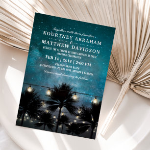 Invitación Boda de las luces de cadena de árbol de palmas tro