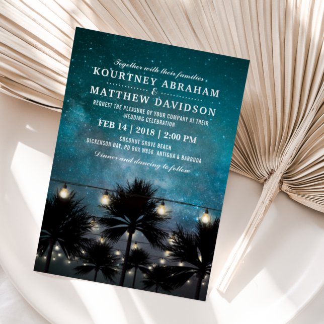 Invitación Boda de las luces de cadena de árbol de palmas tro (Subido por el creador)