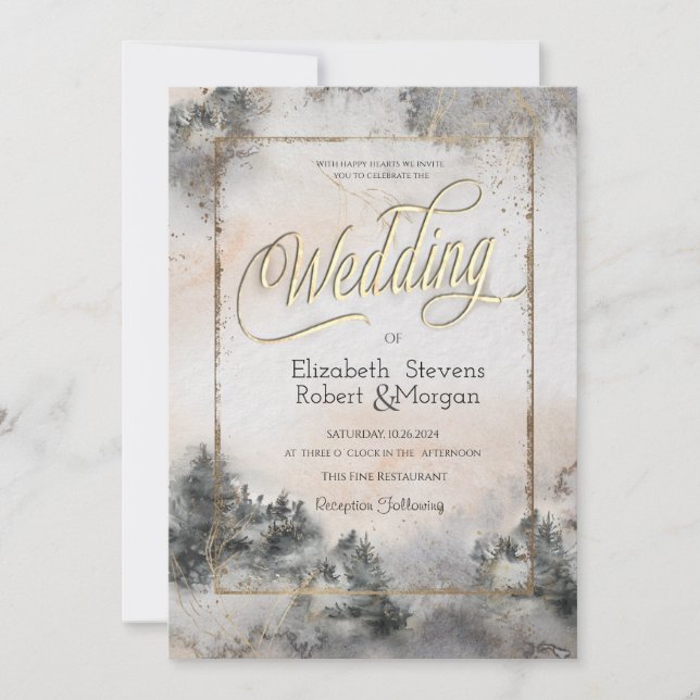 Invitación Boda de las luces de cadena de bosque de bosques (Anverso)