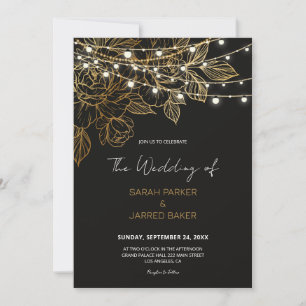 Invitación Boda de las luces de cadena de las flores de oro