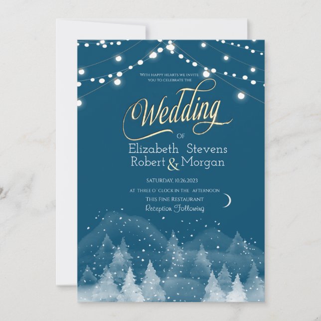 Invitación Boda de las luces de cadena de nieve del paisaje i (Anverso)