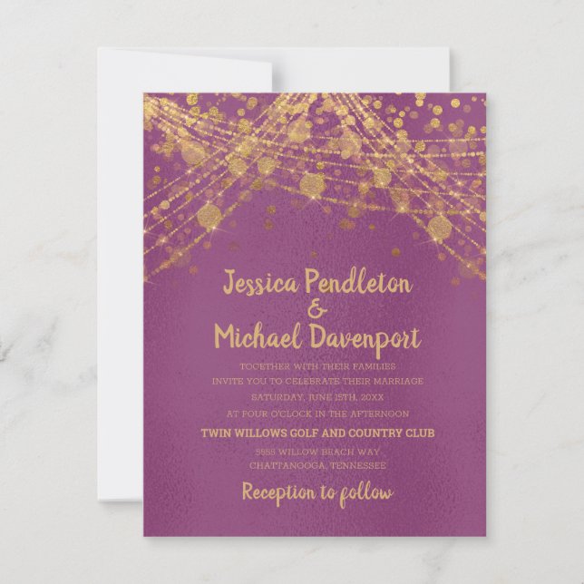 Invitación Boda de las luces de cadena de Purpurina Purple Go (Anverso)