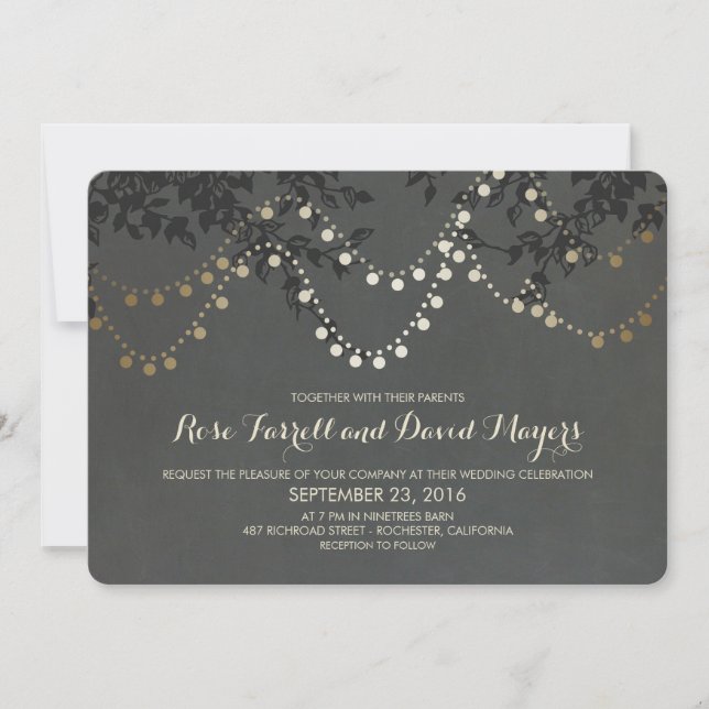 Invitación Boda de las luces de cadena de Relieve metalizado  (Anverso)