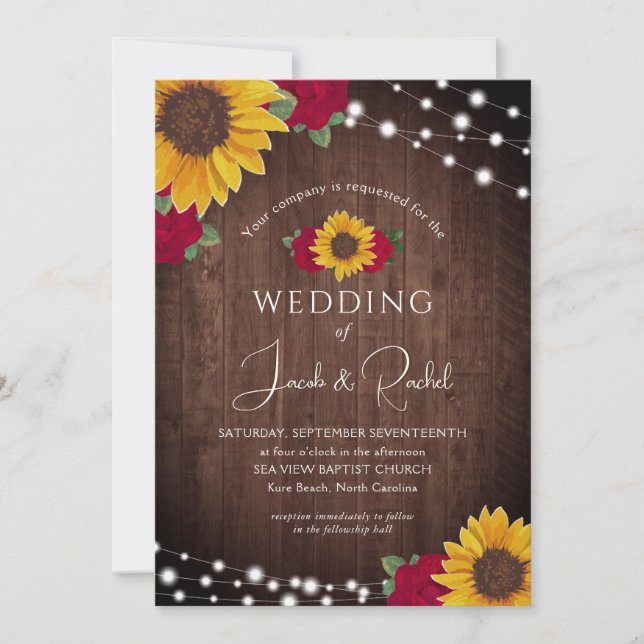 Invitación Boda de las luces de cadena de rosas rojas de gira (Anverso)