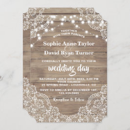 Invitación Boda de las luces de cadena del antiguo granero de