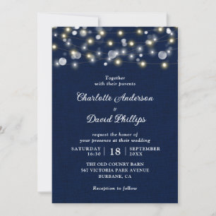 Invitación Boda de las luces de cadena rustica azul de la Mar