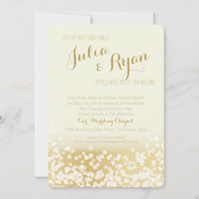 Invitación Boda de las luces de destello de marfil y oro (Anverso)