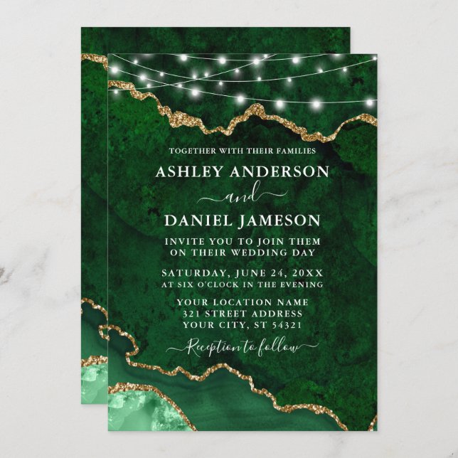 Invitación Boda de las luces de geodo del árido de mármol ver (Anverso / Reverso)