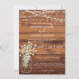 Invitación Boda de las luces de hadas rusticas de madera