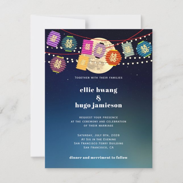 Invitación Boda de las luces de la linterna de doble felicida (Anverso)
