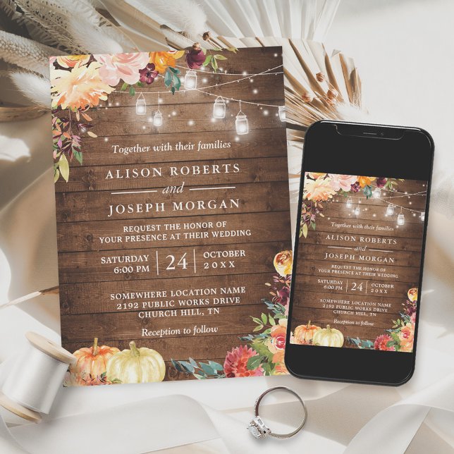 Invitación Boda de las luces de las cuerdas de calabaza flora (Subido por el creador)