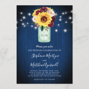 Invitación Boda de las luces de madera azul de Sunflower Maso