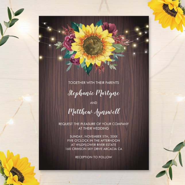 Invitación Boda de las luces de madera de Rosa de borgoña de  (Subido por el creador)
