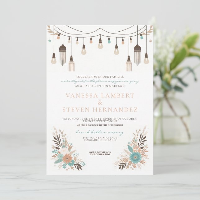 Invitación Boda de las Luces Florales Boho (Anverso de pie)