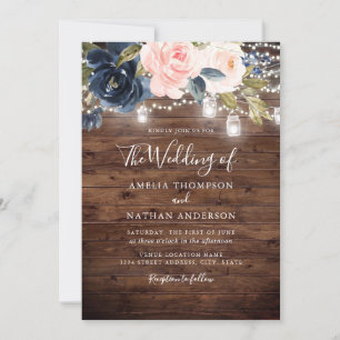 Invitación Boda de las luces florales de la Marina Rustic Woo