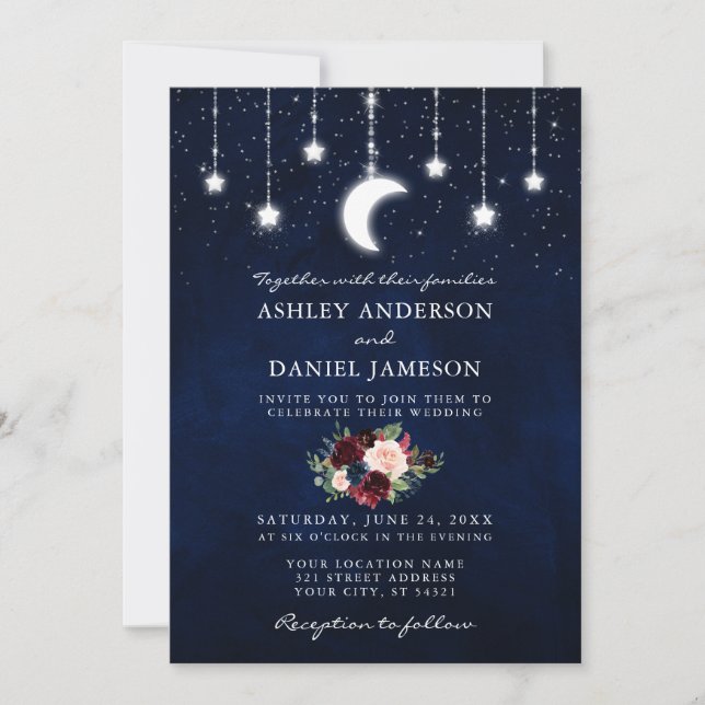 Invitación Boda de las luces florales de las estrellas celest (Anverso)