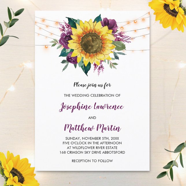 Invitación Boda de las luces florales del Rosa púrpura del ci (Subido por el creador)
