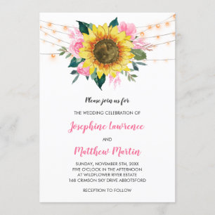 Invitación Boda de las luces florales rosadas del girasol