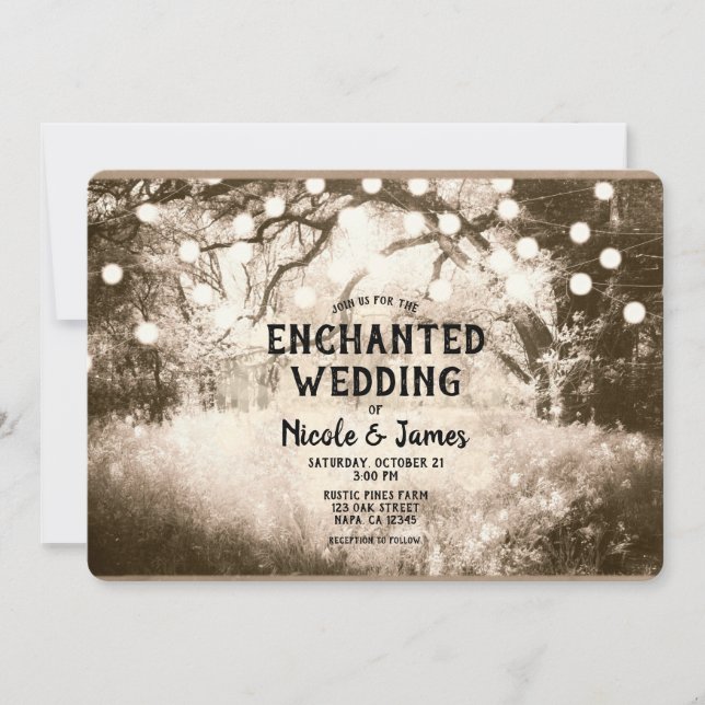 Invitación Boda de las luces forestales encantadas de la viej (Anverso)