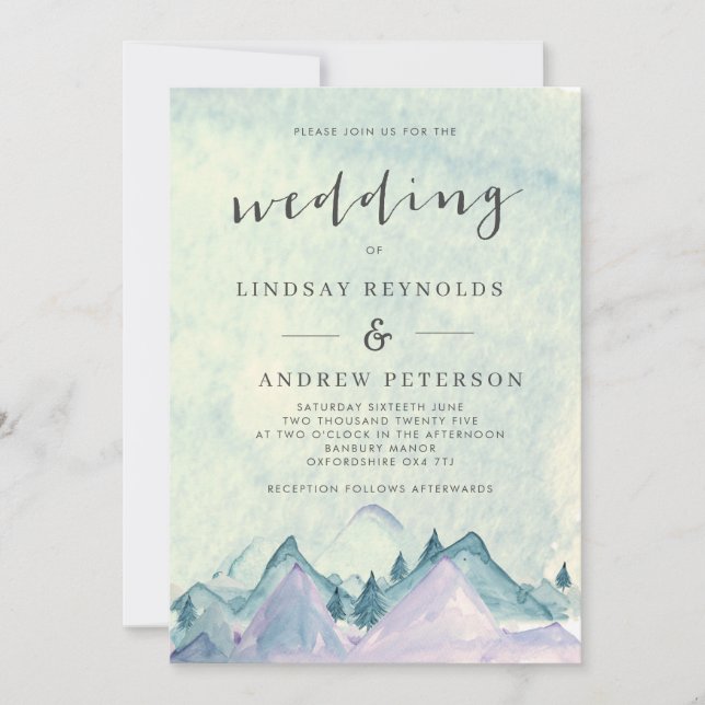 Invitación Boda de las montañas acuarelas (Anverso)