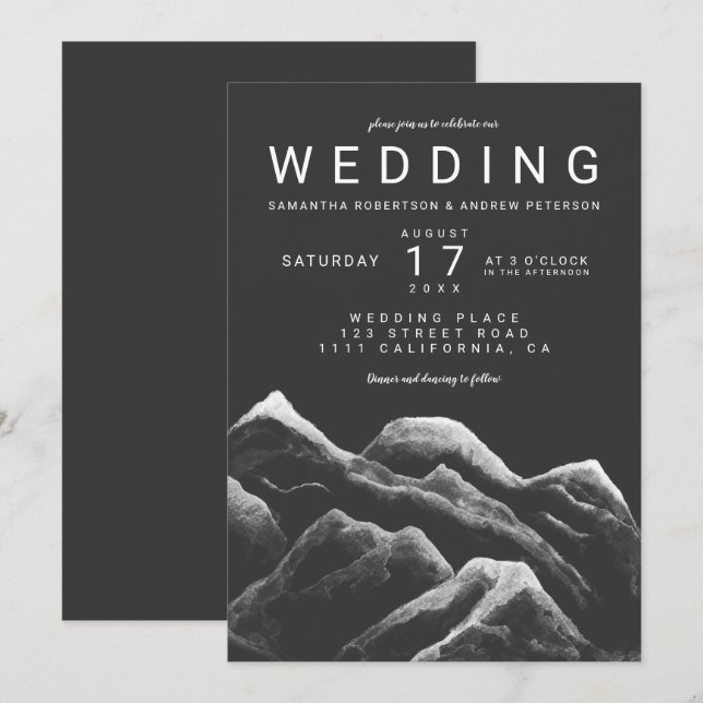 Invitación Boda de las montañas de acuarela blanca y gris (Anverso / Reverso)