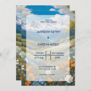 Invitación Boda de las montañas de la primavera floral acuare