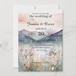 Invitación Boda de las montañas de la primavera floral acuare