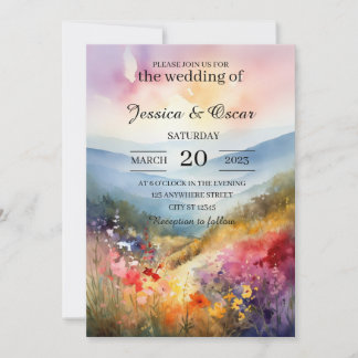 Invitación Boda de las montañas de la primavera floral acuare