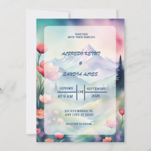 Invitación Boda de las montañas de la primavera floral acuare